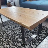 table basse plateau bois pied en u  forge catalane