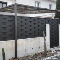 cloture lame tole tresse effet vannerie avec tubes portillon forge catalane